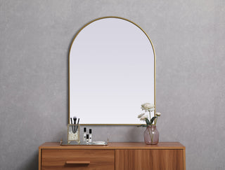 Metal Frame Arch Mirror 33x42 Inch in Brass