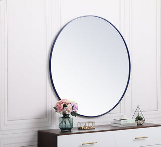 Metal frame round mirror 48 inch Blue