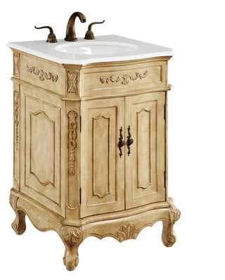 24 inch Single Bathroom vanity in Antique Beige with ivory white engineered marble