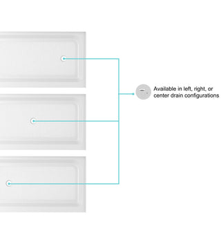 60x36 inch Single threshold shower tray center drain in glossy white