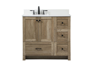 36 inch Single bathroom vanity in natural oak with backsplash