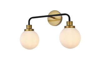 Hanson 2 lights bath sconce in black with brass with frosted shade