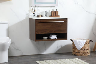 30 inch Single bathroom vanity in walnut