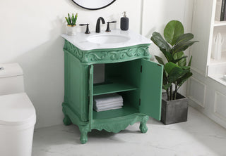 27 inch Single Bathroom vanity in vintage mint with ivory white engineered marble