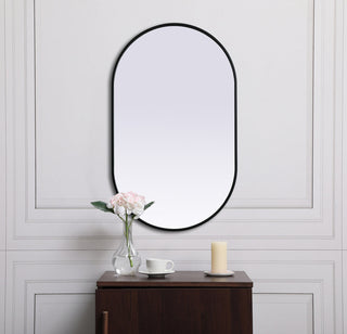 Metal Frame Oval Mirror 24x40 Inch in Black