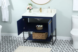 36 inch Single bathroom vanity in blue with backsplash