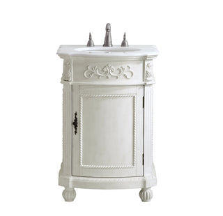 24 inch Single Bathroom vanity in Antique White with ivory white engineered marble