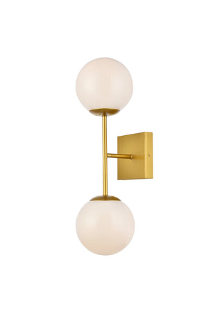 Neri 2 lights brass and white glass wall sconce