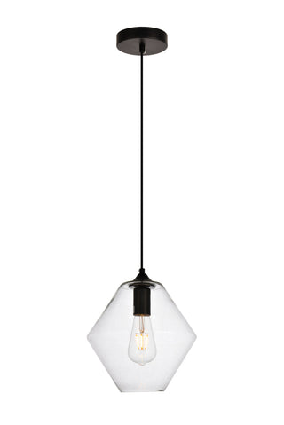 Placido Collection Pendant D9.4 H10.8 Lt:1 Black and Clear Finish