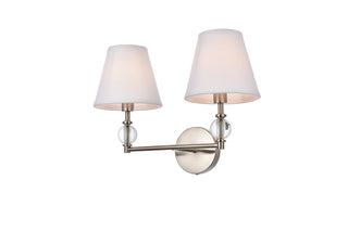 Bethany 2 lights bath sconce in satin nickel with white fabric shade