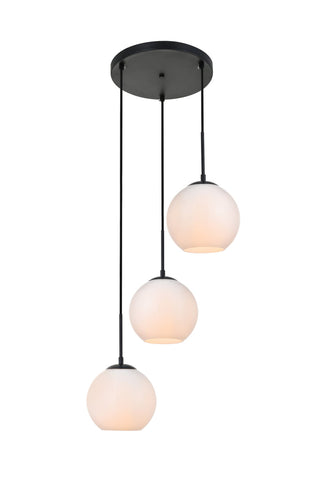 Baxter 3 Lights Black Pendant With Frosted White Glass