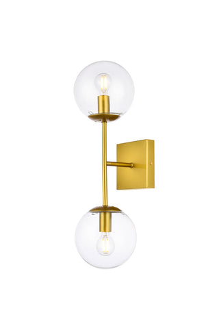 Neri 2 lights brass and clear glass wall sconce