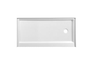 60x30 inch Single threshold shower tray right drain in glossy white