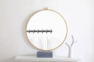 Metal frame Round Mirror with decorative hook 28 inch Brass finish