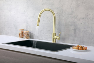 Luca Single Handle Pull Down Sprayer Kitchen Faucet with touch sensor in Brushed Gold