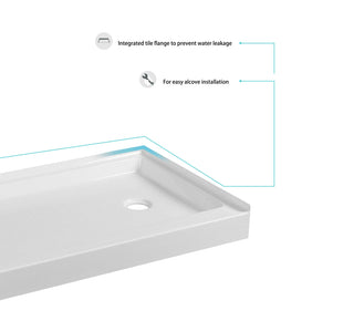 60x30 inch Single threshold shower tray right drain in glossy white