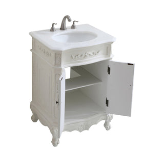 24 inch Single Bathroom vanity in Antique White with ivory white engineered marble