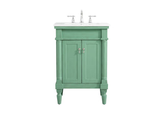 24 inch Single Bathroom vanity in vintage mint with ivory white engineered marble