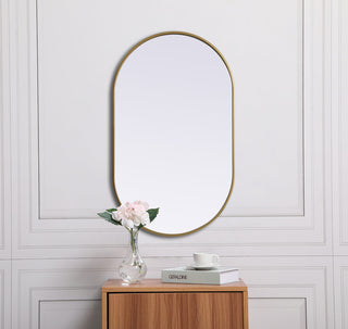 Metal Frame Oval Mirror 24x40 Inch in Brass