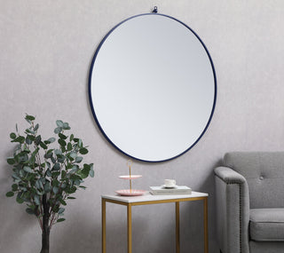 Metal frame round mirror with decorative hook 42 inch Blue