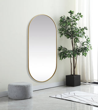 Metal Frame Oval Mirror 30x60 Inch in Brass