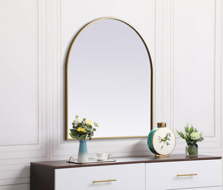 Metal Frame Arch Mirror 33x36 Inch in Brass