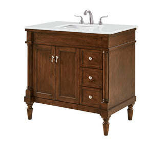 36 inch Single Bathroom vanity in Walnut with ivory white engineered marble