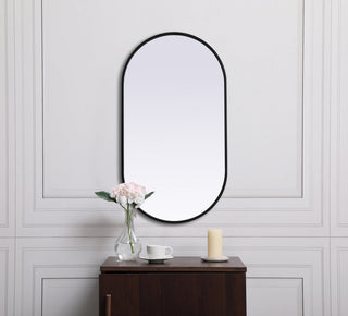 Metal Frame Oval Mirror 20x36 Inch in Black