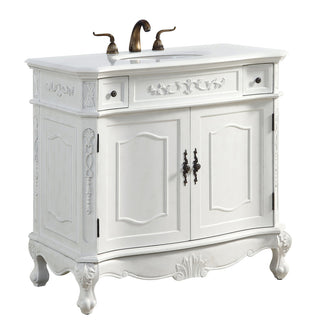 36 inch Single Bathroom vanity in Antique White with ivory white engineered marble