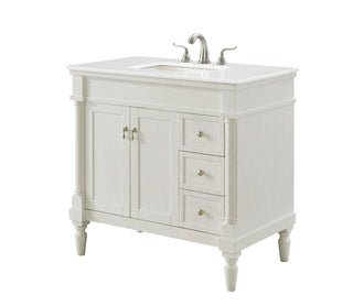 36 inch Single Bathroom vanity in Antique White with ivory white engineered marble