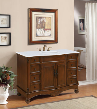 48 inch Single Bathroom vanity in Teak Color with ivory white engineered marble