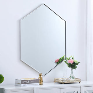 Metal frame hexagon mirror 30 inch in silver