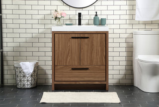 30 inch Single bathroom vanity in walnut brown