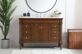 48 inch Single Bathroom vanity in Walnut with ivory white engineered marble