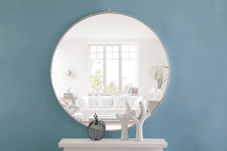 Metal frame Round Mirror with decorative hook 48 inch Silver finish