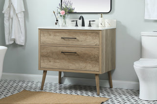 36 inch Single bathroom vanity in natural oak with backsplash