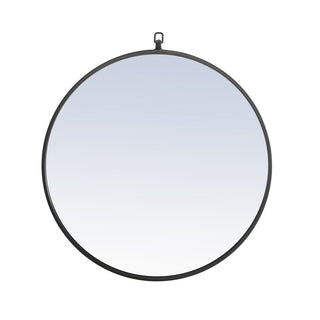 Metal frame Round Mirror with decorative hook 24 inch Black finish