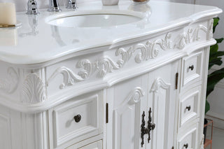 42 inch Single Bathroom vanity in antique white with ivory white engineered marble