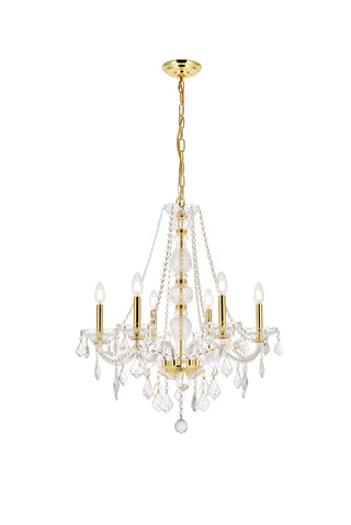 Verona 6 light Gold Chandelier Clear Royal Cut Crystal