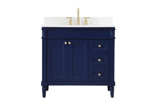 36 inch Single bathroom vanity in blue with backsplash