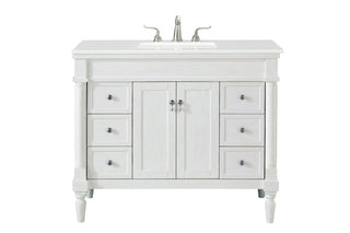 42 inch Single Bathroom vanity in Antique White with ivory white engineered marble