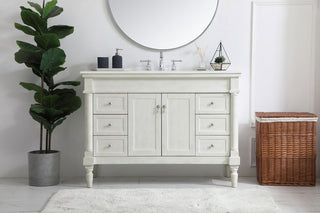 48 inch Single Bathroom vanity in Antique White with ivory white engineered marble