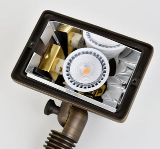 Cast Brass FLOOD LIGHT W2.75in D5.25in H8in ANTIQUE BRASS  MR11/ MR16 dual socket