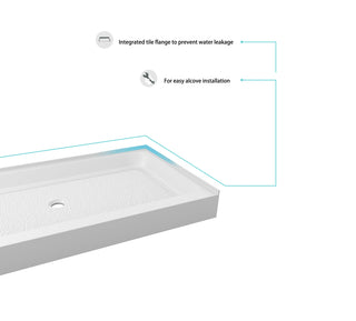 60x32 inch Single threshold shower tray center drain in glossy white