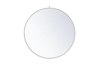 Metal frame round mirror with decorative hook 36 inch in White