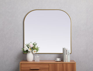 Metal Frame Arch Mirror 40x38 Inch in Brass