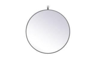 Metal frame round mirror with decorative hook 21 inch in Grey