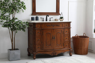 42 inch Single Bathroom vanity in Teak with ivory white engineered marble