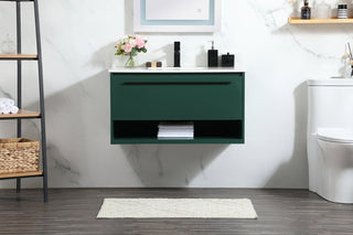 36 inch Single bathroom vanity in green with backsplash