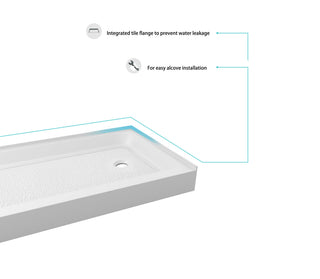 60x32 inch Single threshold shower tray right drain in glossy white